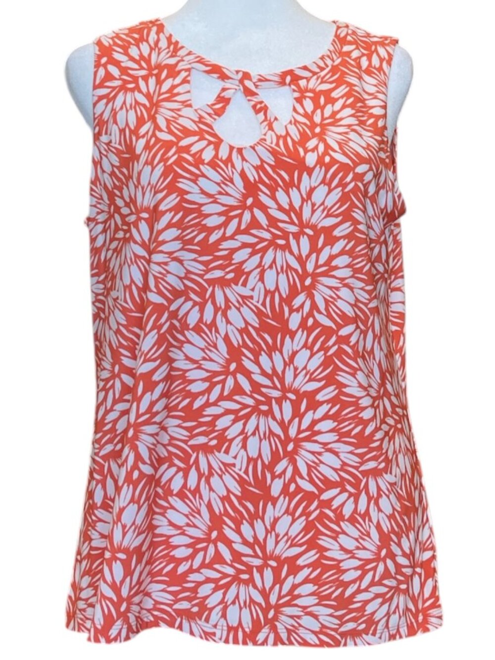Orange & White Decorative Cut-Out Scoop Neck Sleeveless Shell Blouse Tank Top